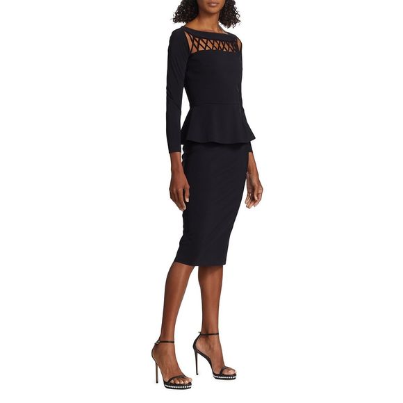 NWT Chiara Boni La Petite Robe Lila Mixed-Media Peplum Midi-Dress $695 - Picture 3 of 10